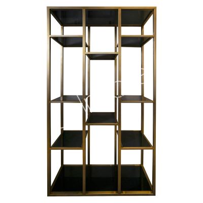 Shelves frozen gold w/black glass ss 120x45x220