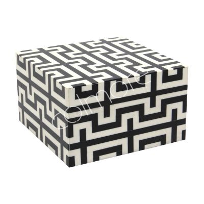 Box w/lid white/black RESIN/MDF 21x21x13