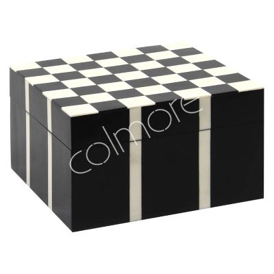 Box w/lid black/white RESIN 21x21x12