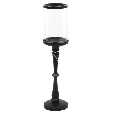 Candle holder w/glass ALU/BLACK 11x11x46
