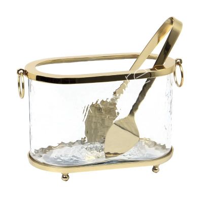 Ice bucket w/hammered glass BR/GOLD 21x11x14