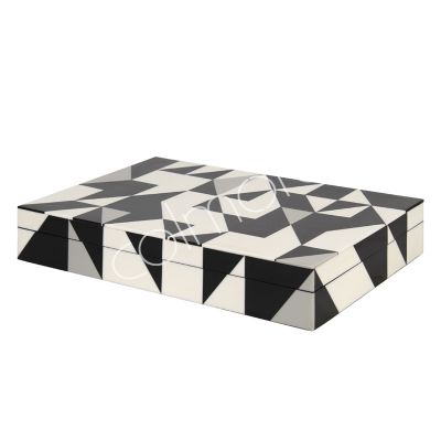 Box w/lid black/white/gold RESIN/WOOD 30x20x5
