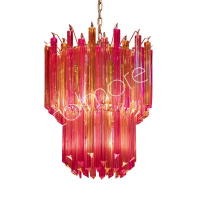 Chandelier IR/ANT.BRAss pink multi color glass 50x50x68