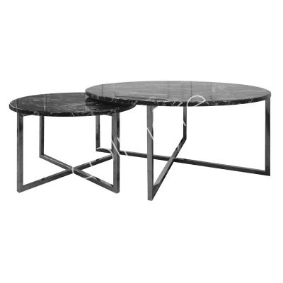 SALE Coffee table SET/2 Falun black marble ss 90x90x40/60x60