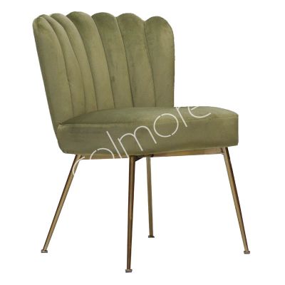2x Dining chairs Polly green velvet IR gold legs 63x58x85