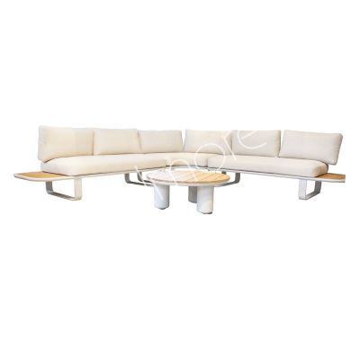 Outdoor sofa beige with coffee table alu/rope 256x256x65