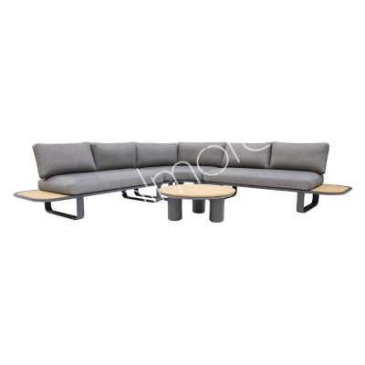 Outdoor sofa dark grey with coffee table alu/rope 256x256x65