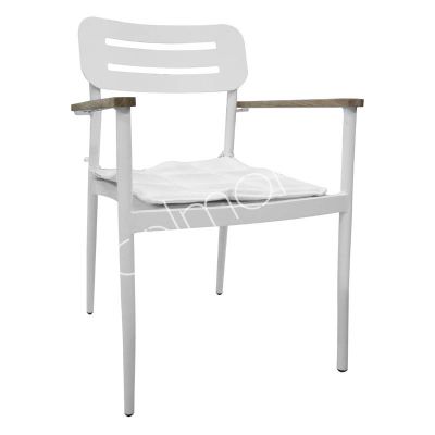 Outdoor dining chair white w/cushion ALU/TEAK 54x57x83