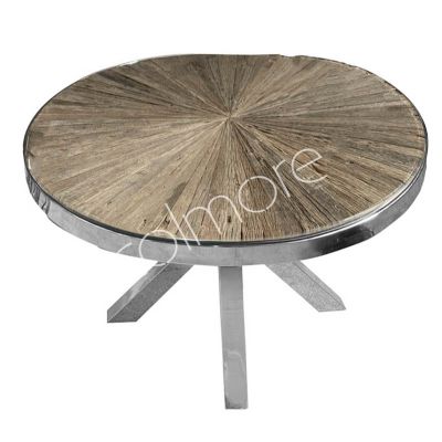 Dining table reclaimed wood round w/glass 140x140x76