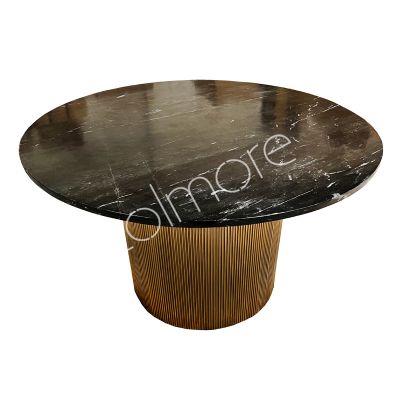 Dining table round mango gold/black stone top 130x130x77