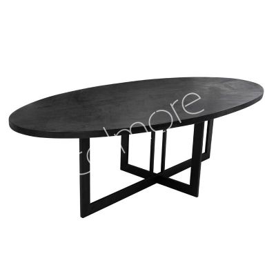 Dining table oval black herringbone mango wood IR 260x120x76