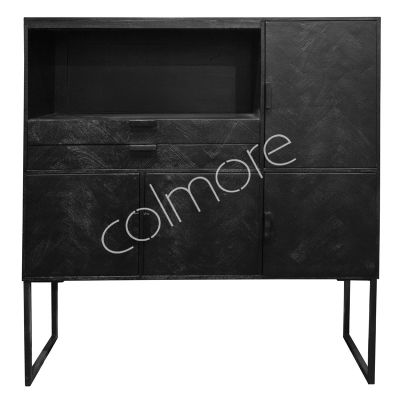 Cabinet matt black herringbone mango wood IR 140x40x150