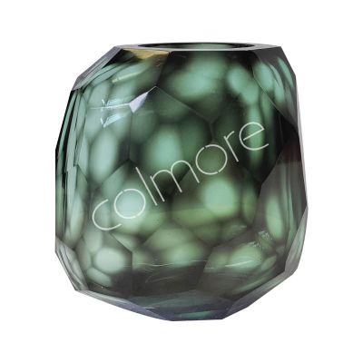 Vase faceted glass green/clear 18x14x18