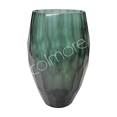 Vase faceted glass green 18x18x29