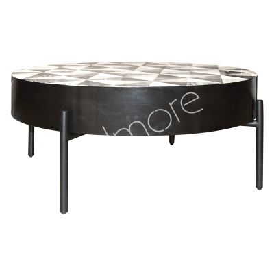 Coffee table Geo marble inlay black/white 100x100x40