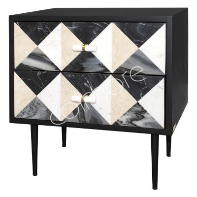 Bedside Geo marble inlay black/white 50x40x53