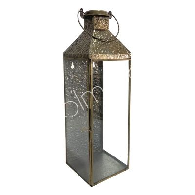 Lantern hammered IR antique w/clear glass 14x14x45