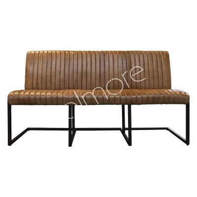 Dining bench brown leather IR black legs 160x59x92