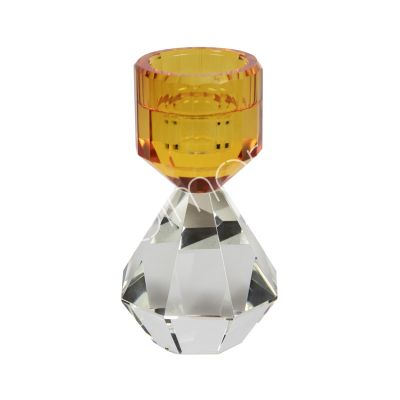 Candle holder neutral multi color crystal glass 8x8x14