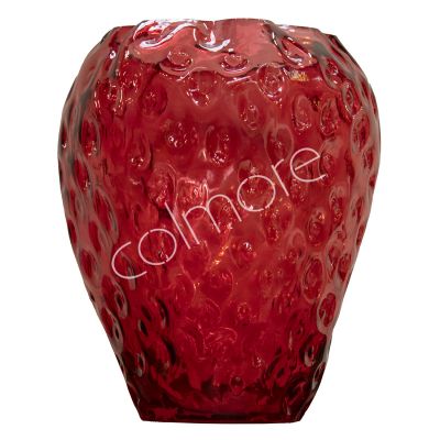 Vase strawberry clear red glass 23x23x26