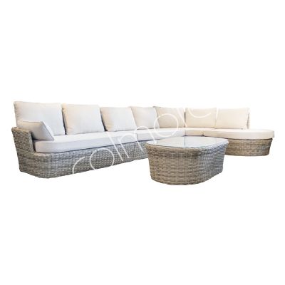 Outdoor sofa w/table light grey/natural olefin/PU 383x290x73